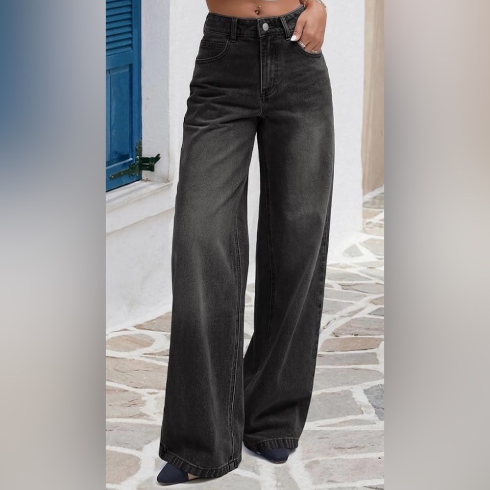 EMMIOL Wide Leg Black Jeans High Rise Trendy Y2K Grunge Size XL New with Tags
